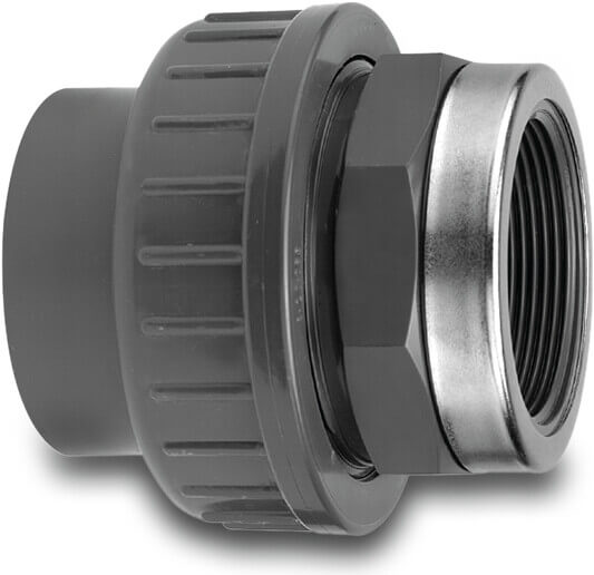VDL Union adaptor PVC-U 20 mm x 1/2" glue socket x female thread 16bar grey type reinforced