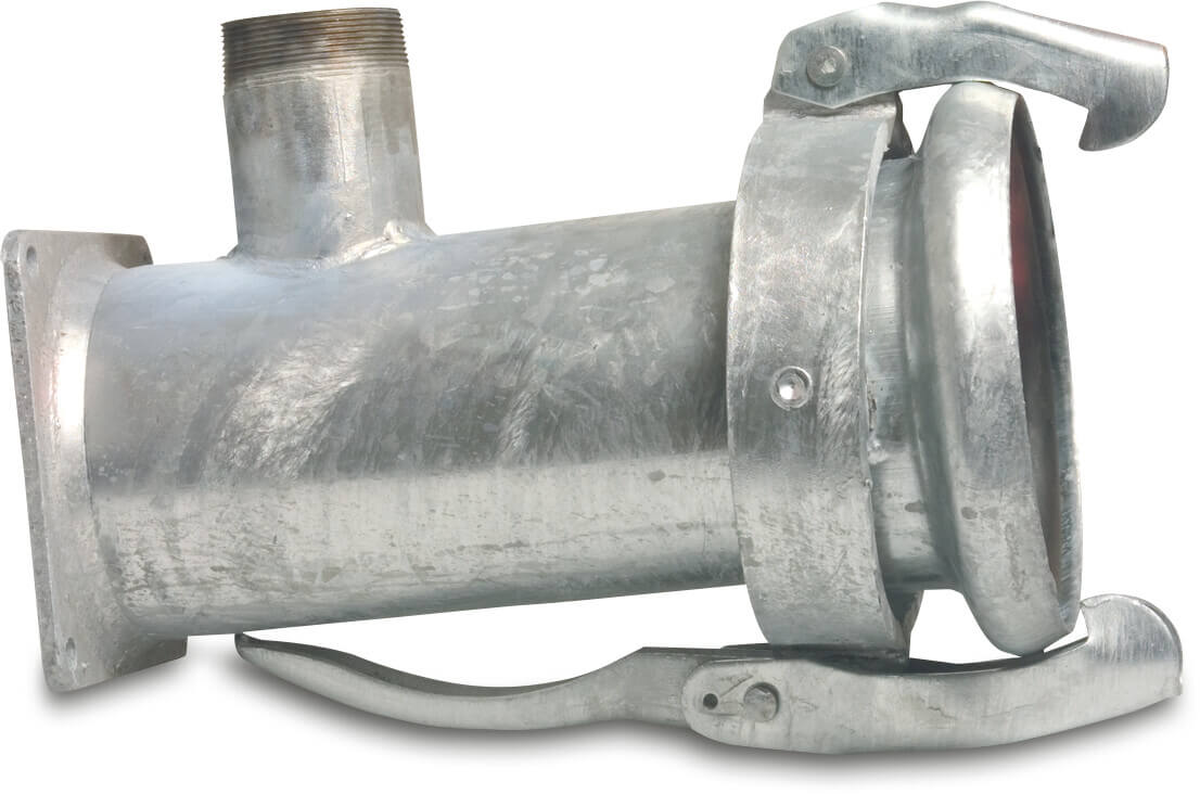 Schnellkupplung Stahl Verzinkt 159 mm x 2 1/2" x 6" M-Teil Kardan x Außengewinde x Quadratflansch Typ Kardan