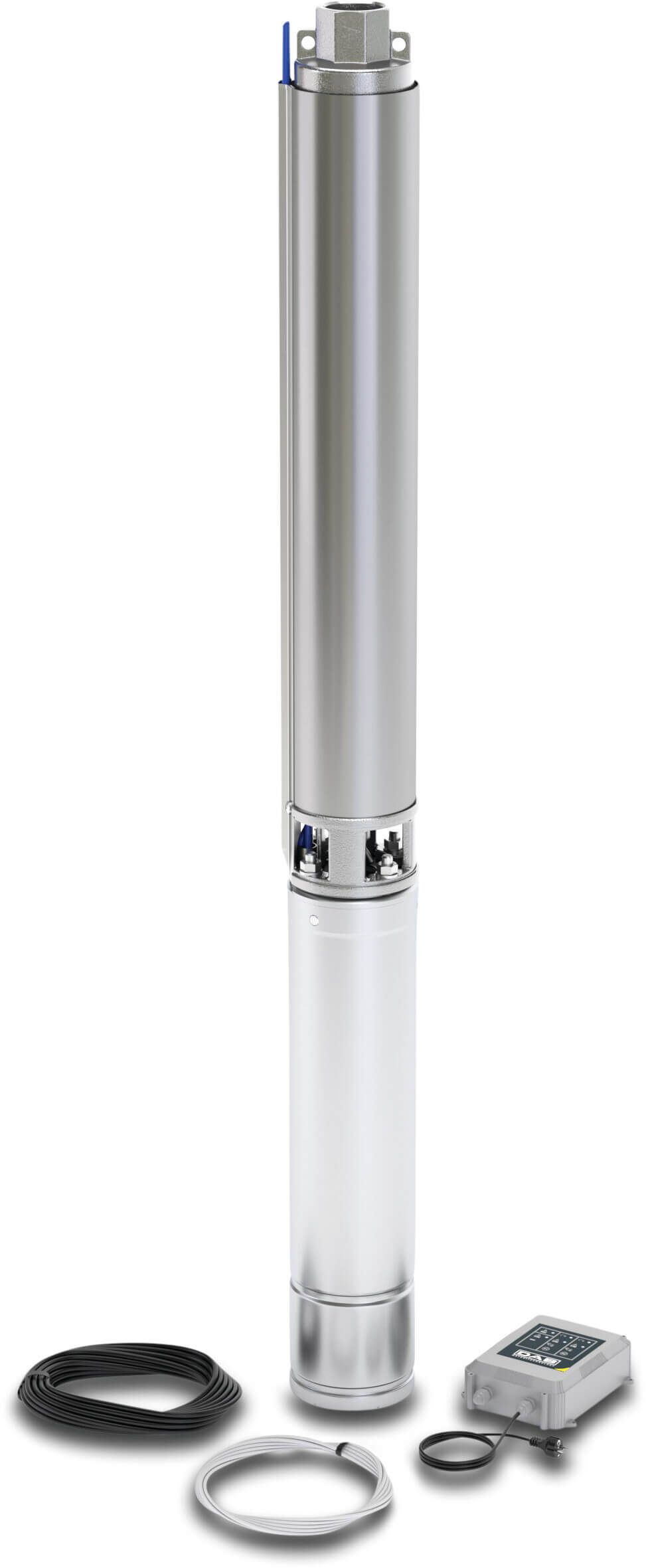 DAB Deep well pump stainless steel 304 1 1/4" female thread 8,5A 230VAC with 15m cable and control box booster type S4 KIT 6/10 oil cooling
