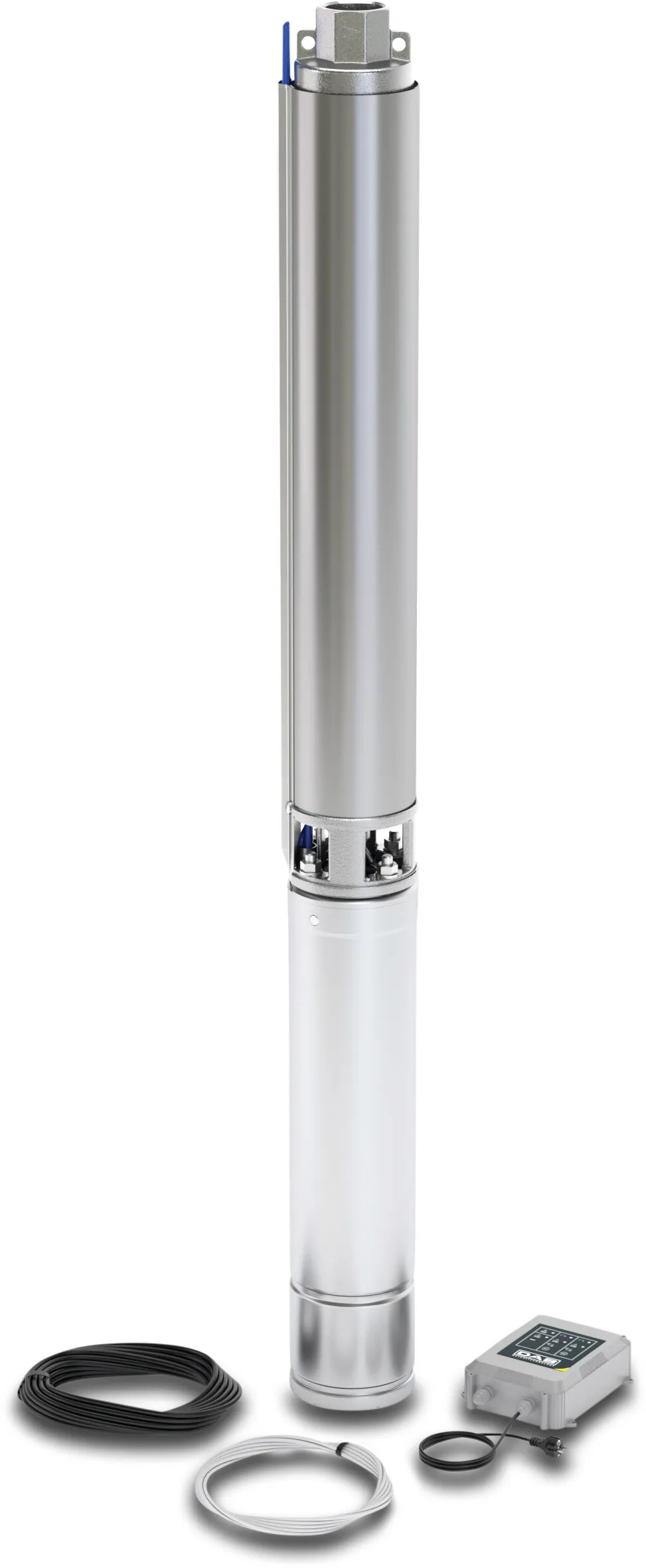 DAB Brøndpumpe rustfri stål 304 1 1/4" indvendig gevind 4,5A 230VAC med 15m kabel og control box booster type S4 KIT 2/10 oliekøling