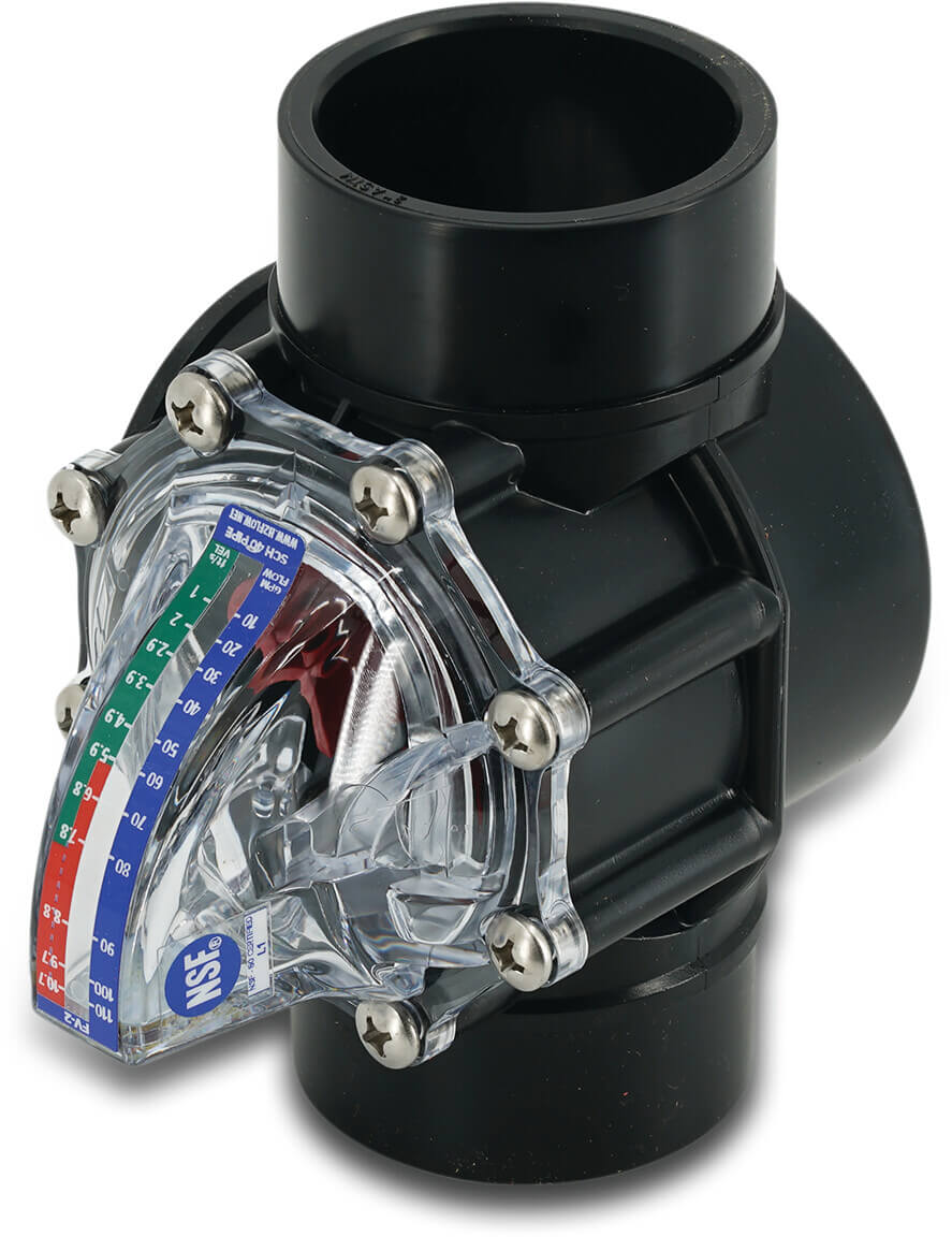 FlowVis Flow meter PVC 63/75 mm glue connection 3,5bar black