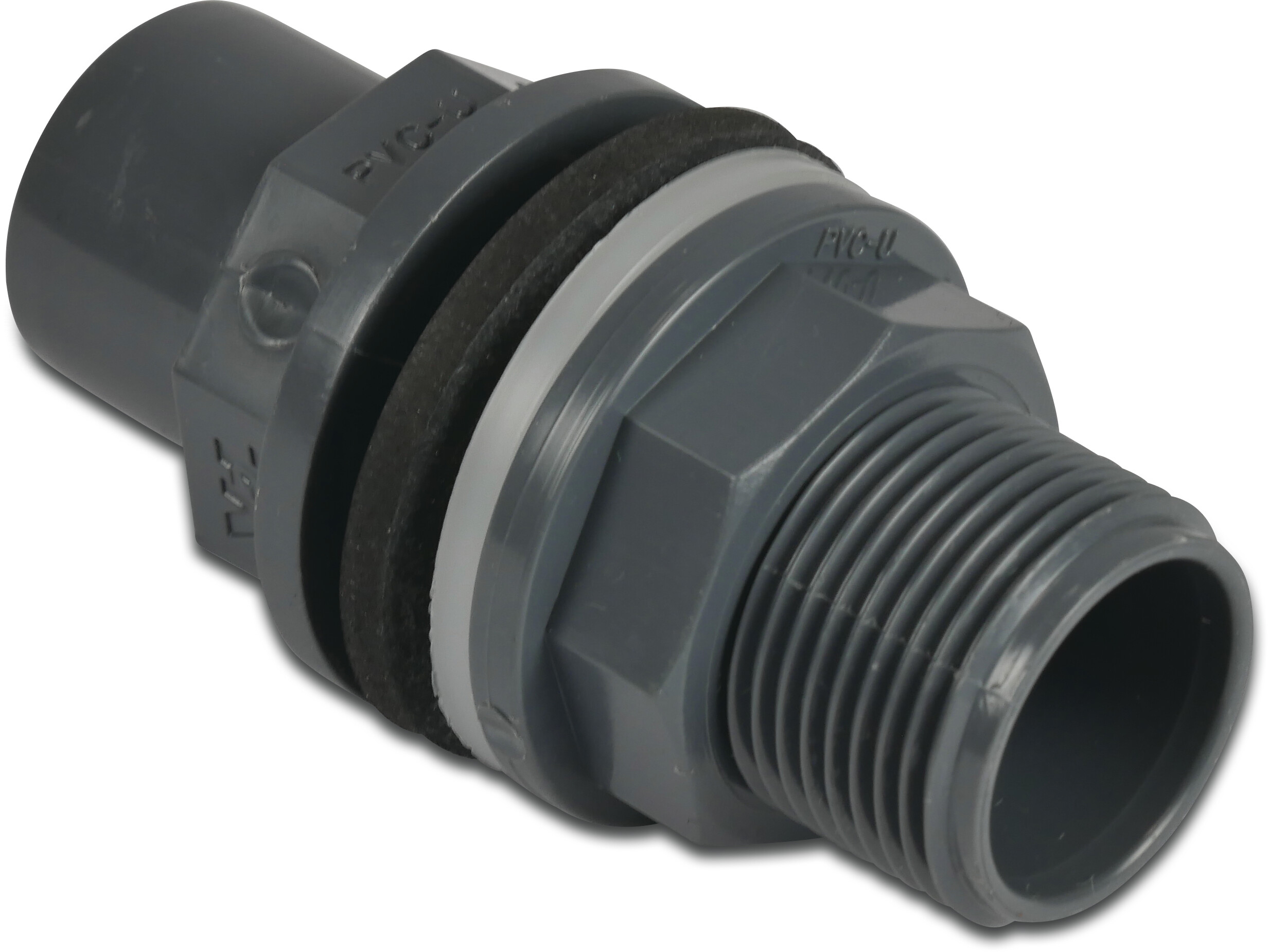 VDL Traversée PVC-U 50/63 mm x 2 1/4" collage femelle/collage mâle x filetage mâle 10bar gris