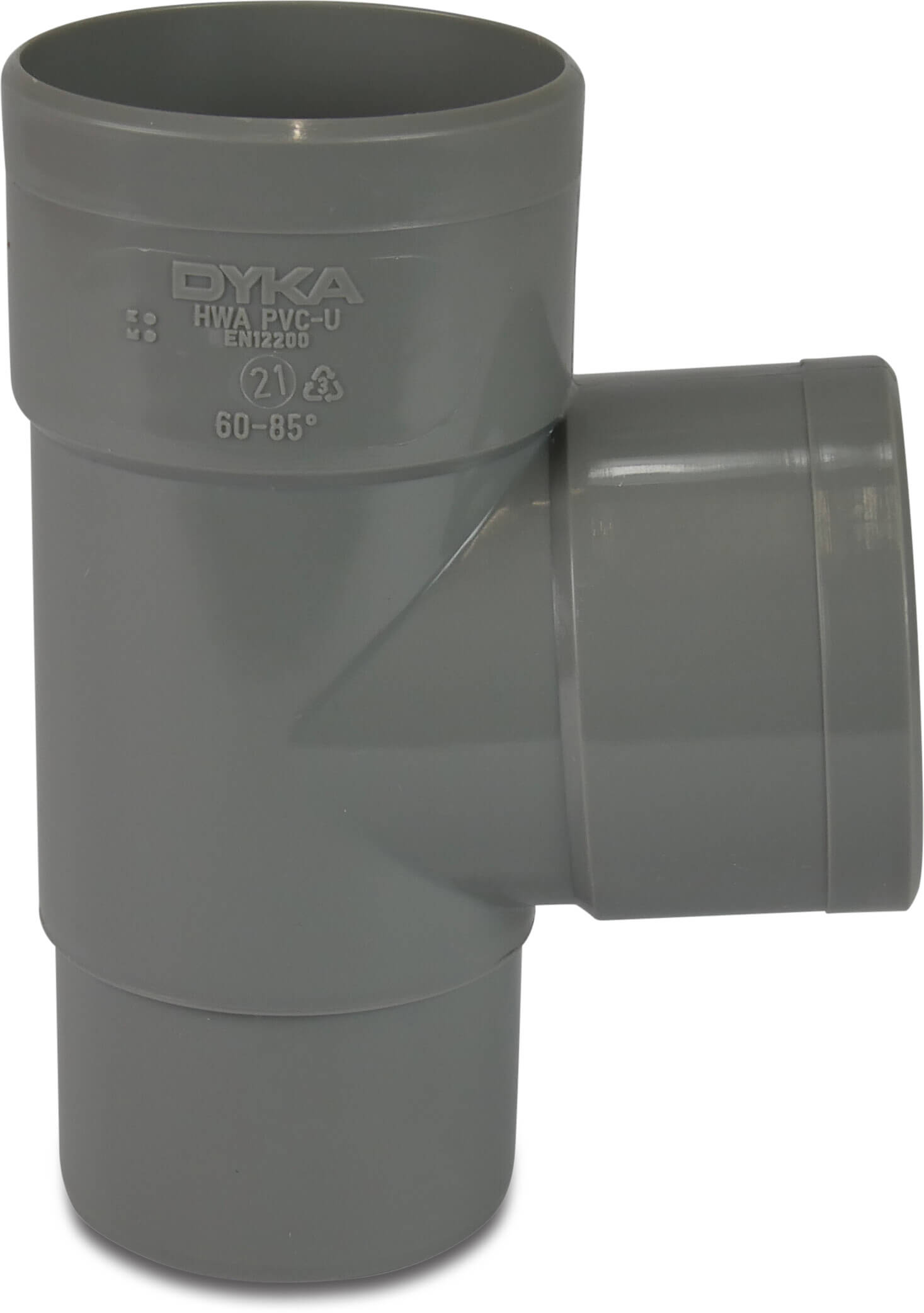 T-piece 87° PVC-U 70 mm glue socket x glue socket x insert (in pipe) grey