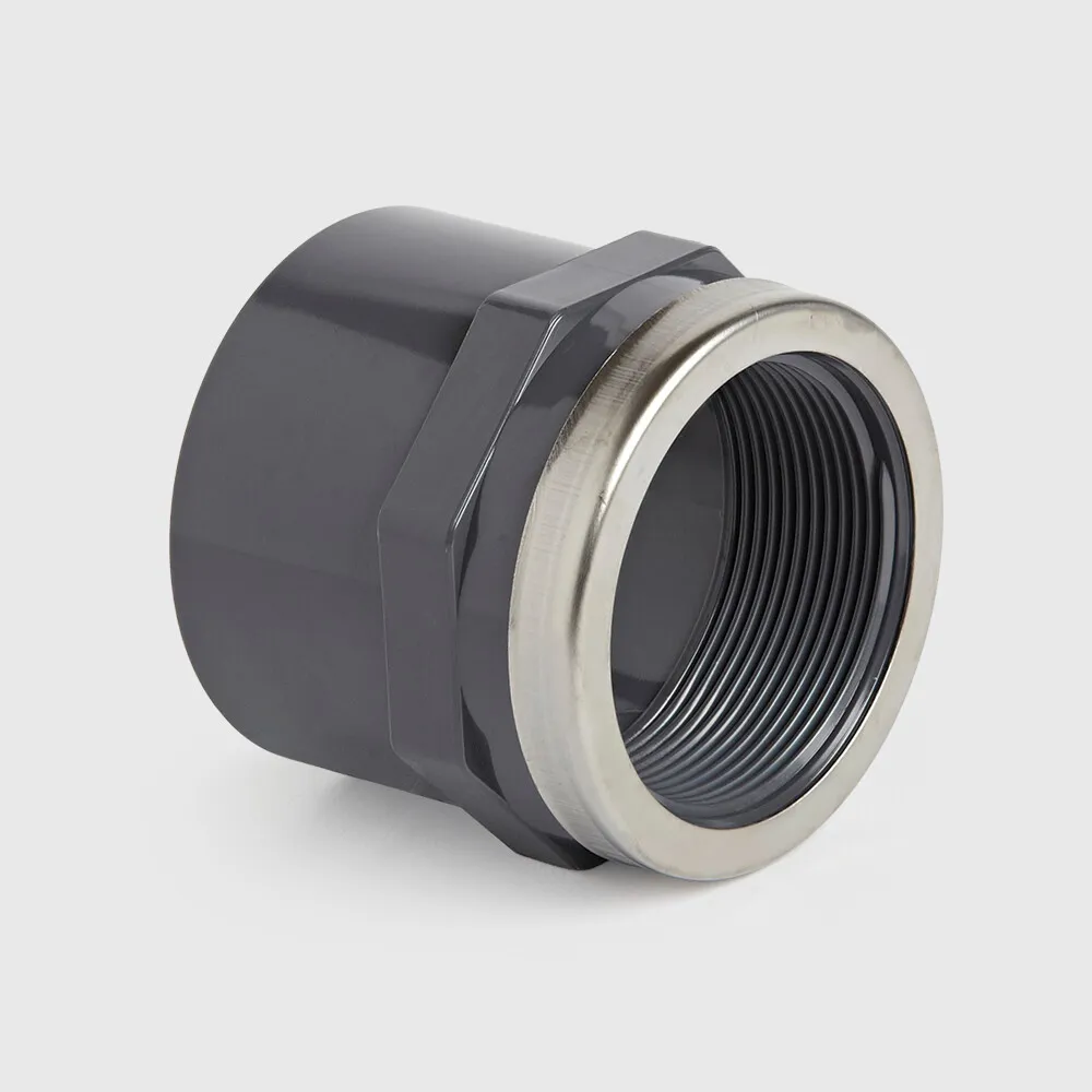 VDL Draadsok PVC-U 63 mm x 2" lijmmof x binnendraad 16bar grijs met RVS ring type versterkt