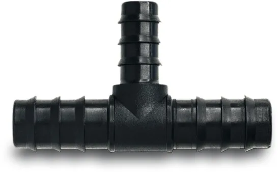 T-stuk 90° PP 16 mm x 20 mm x 16 mm barbed zwart