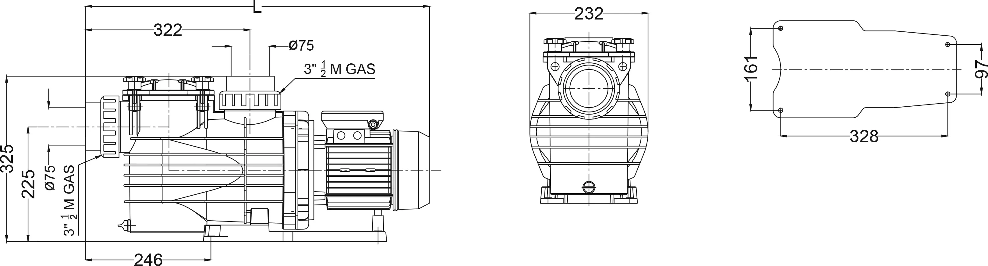 PSH Kommerciel poolpumpe PP/GF30 75 mm limmuffe 12,9A 230VAC sort type Maxi-30M IE2 3HK