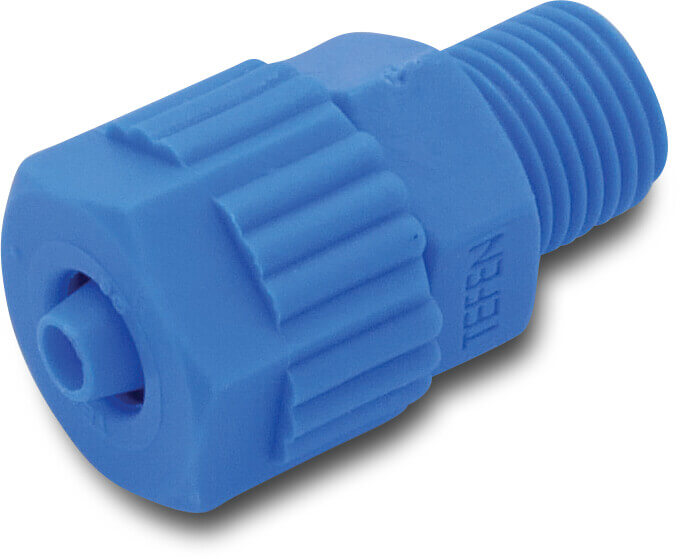 Tefen Connector PA glass fibre reinforced 8 mm x 1/2" barbed x male thread 14bar blue