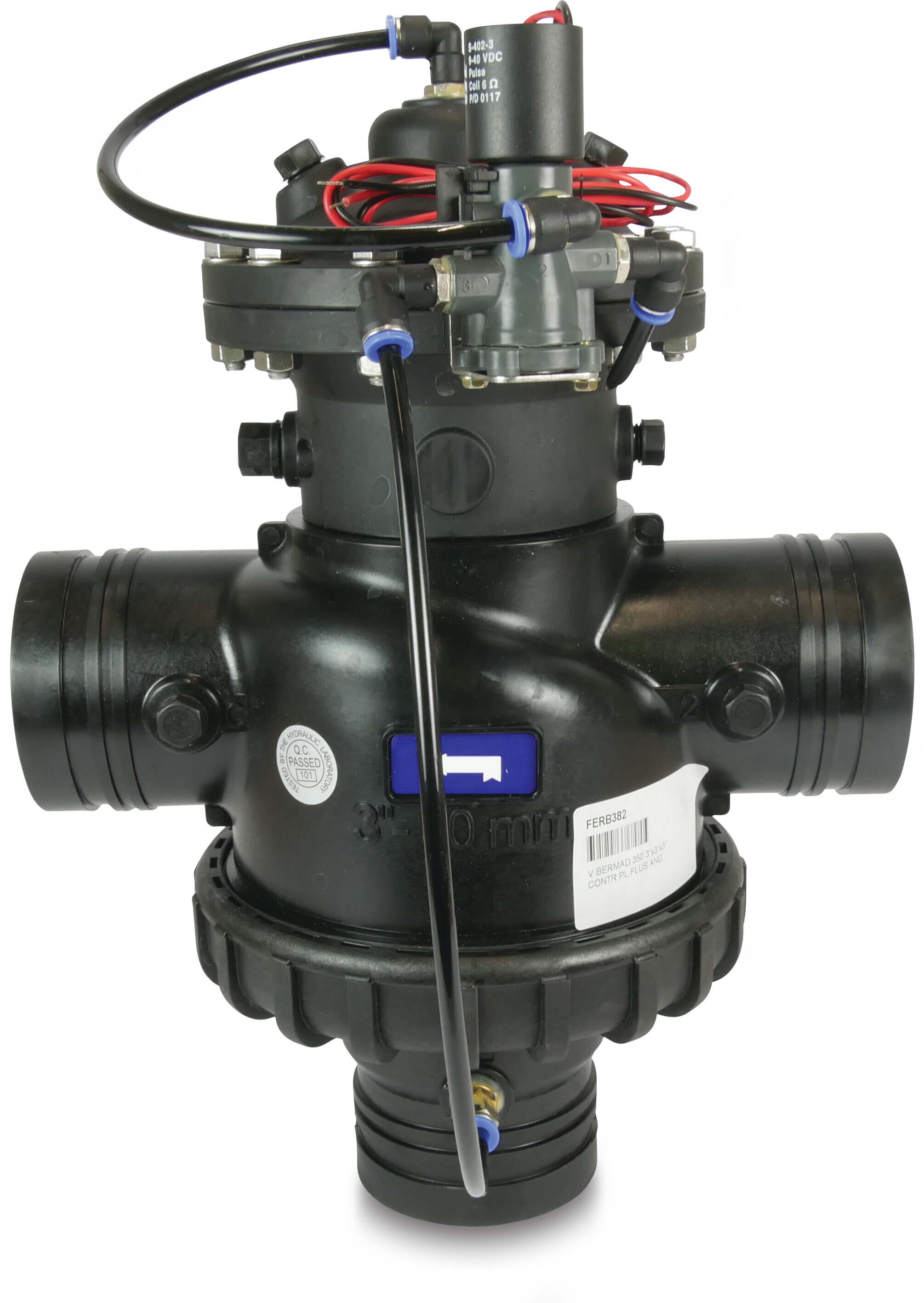 Bermad Back-flush solenoid valve polyamide 6-30GF 2" female thread 10bar 9VDC black type 350 straight