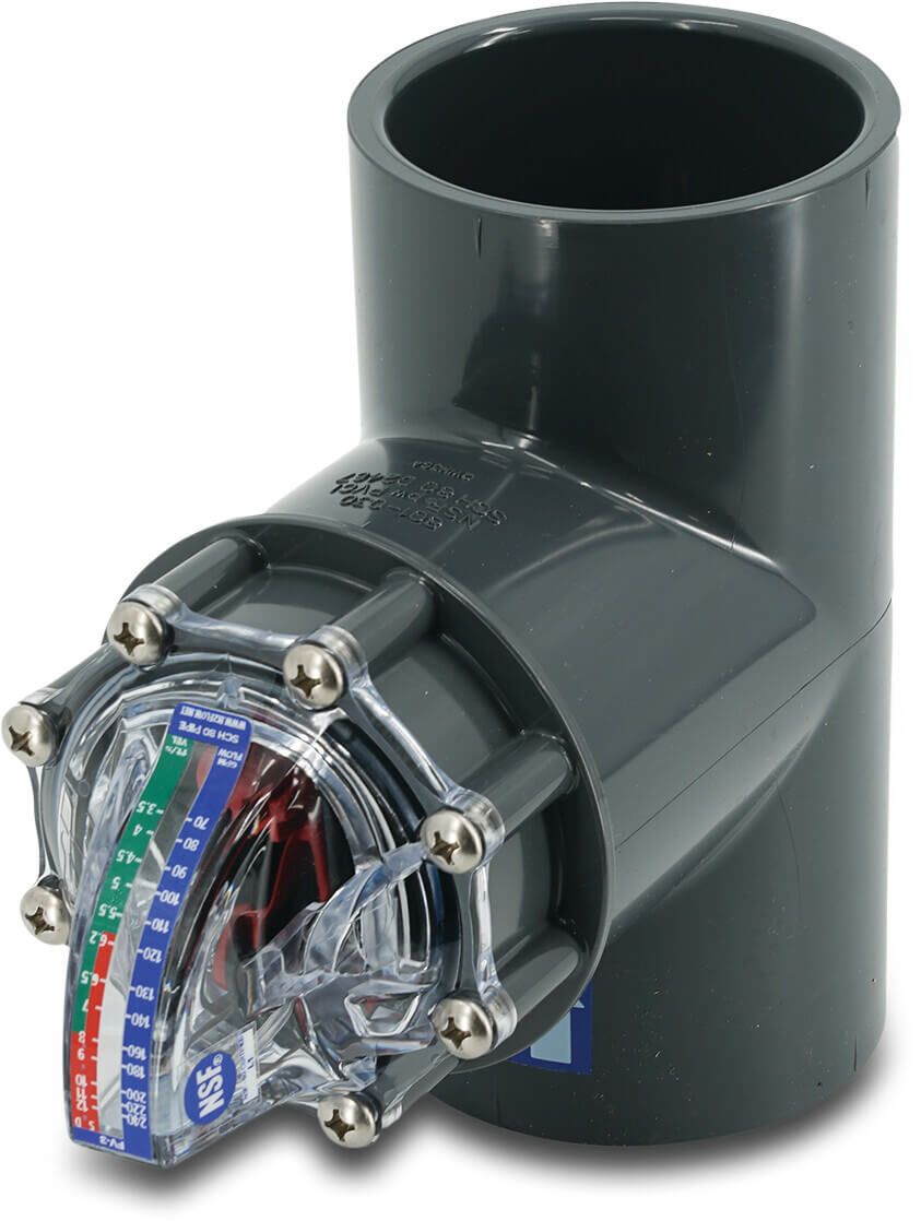 FlowVis Flow meter PVC 90 mm glue connection 3,5bar black