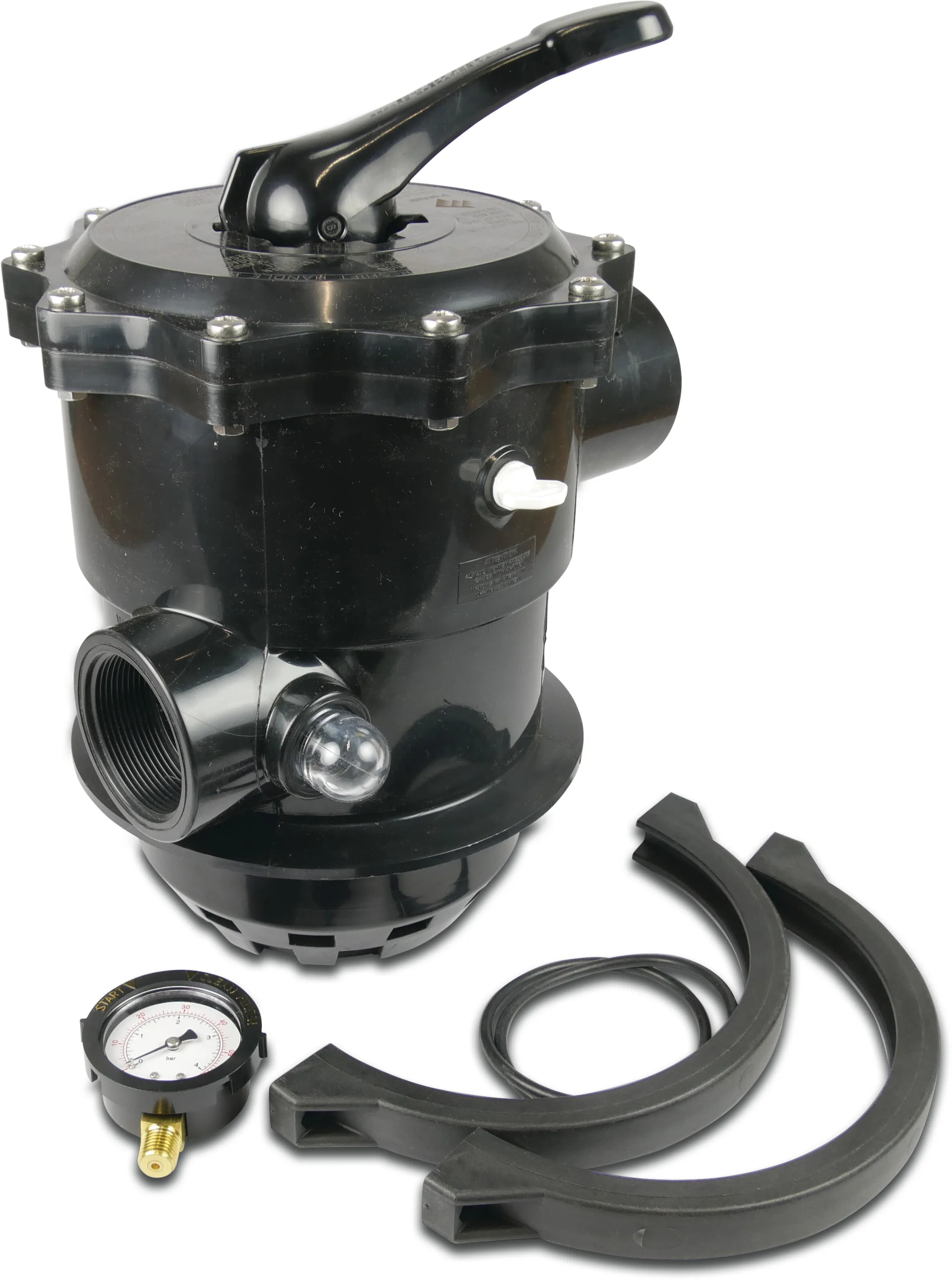 Multiport valve 1 1/2" female thread white type Pentair 6-way clamp valve Tagelus-Azur