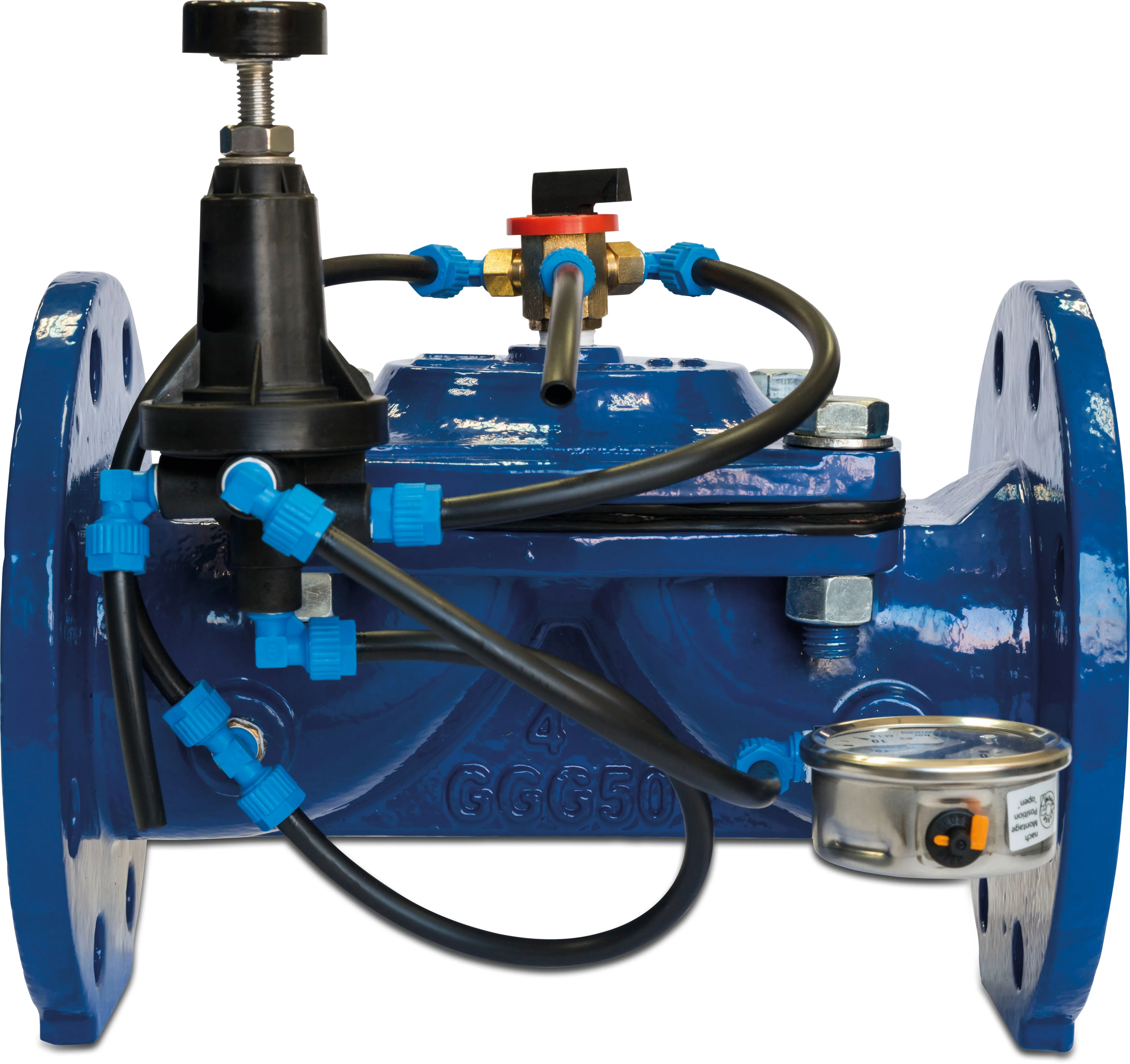 Azud Pressure reducing hydraulic valve cast iron GG 25 epoxy coating 2" female thread 16bar DN50 blue type FT-P.P
