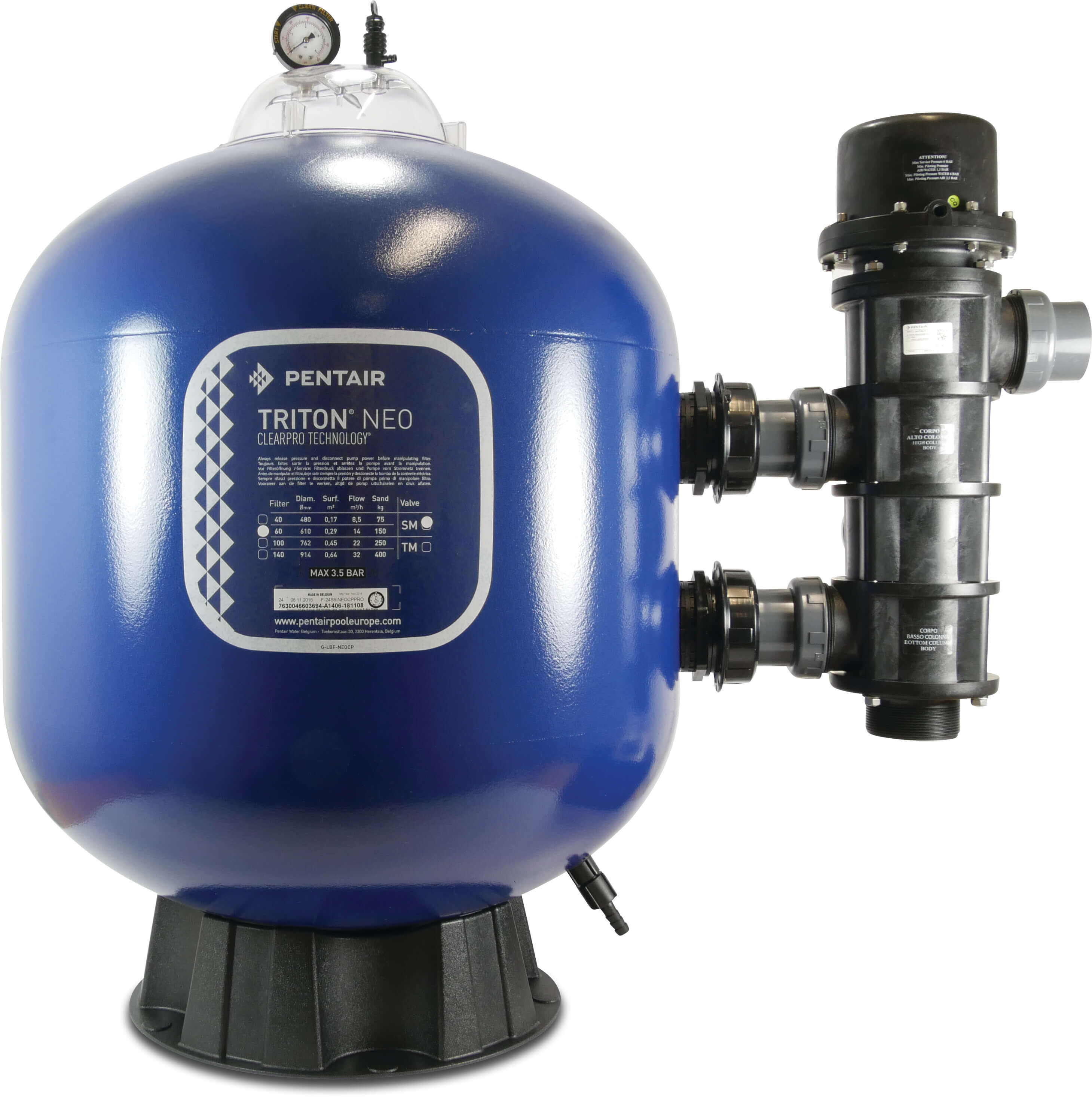 Pentair Sandfilter Polyester glasfaserverstärkt 2" Innengewinde 3,5bar Blau Typ F-36S8-NEOCPPRO