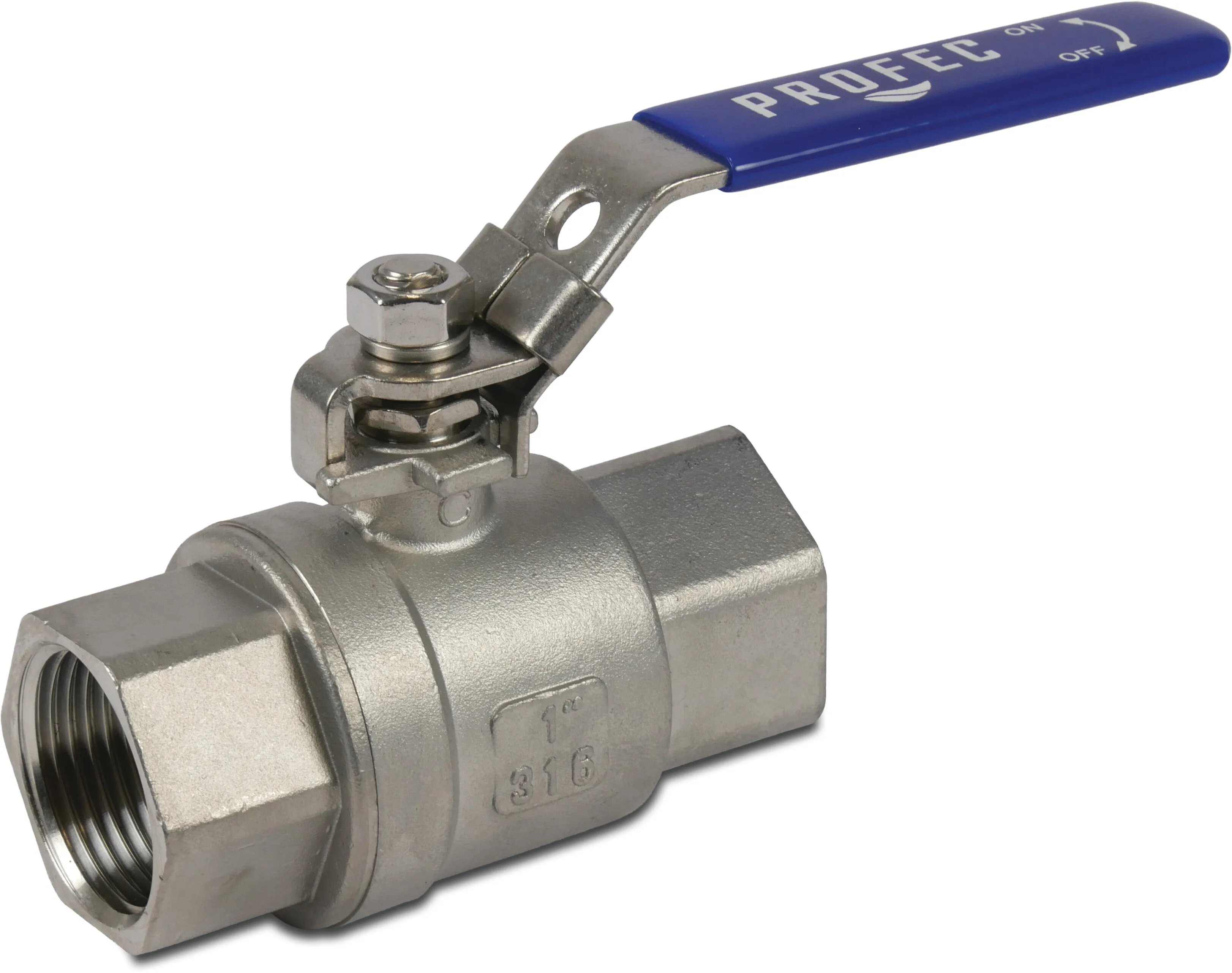 Profec 2-piece ball valve stainless steel 316 2" female thread 64bar DIN3202-M3