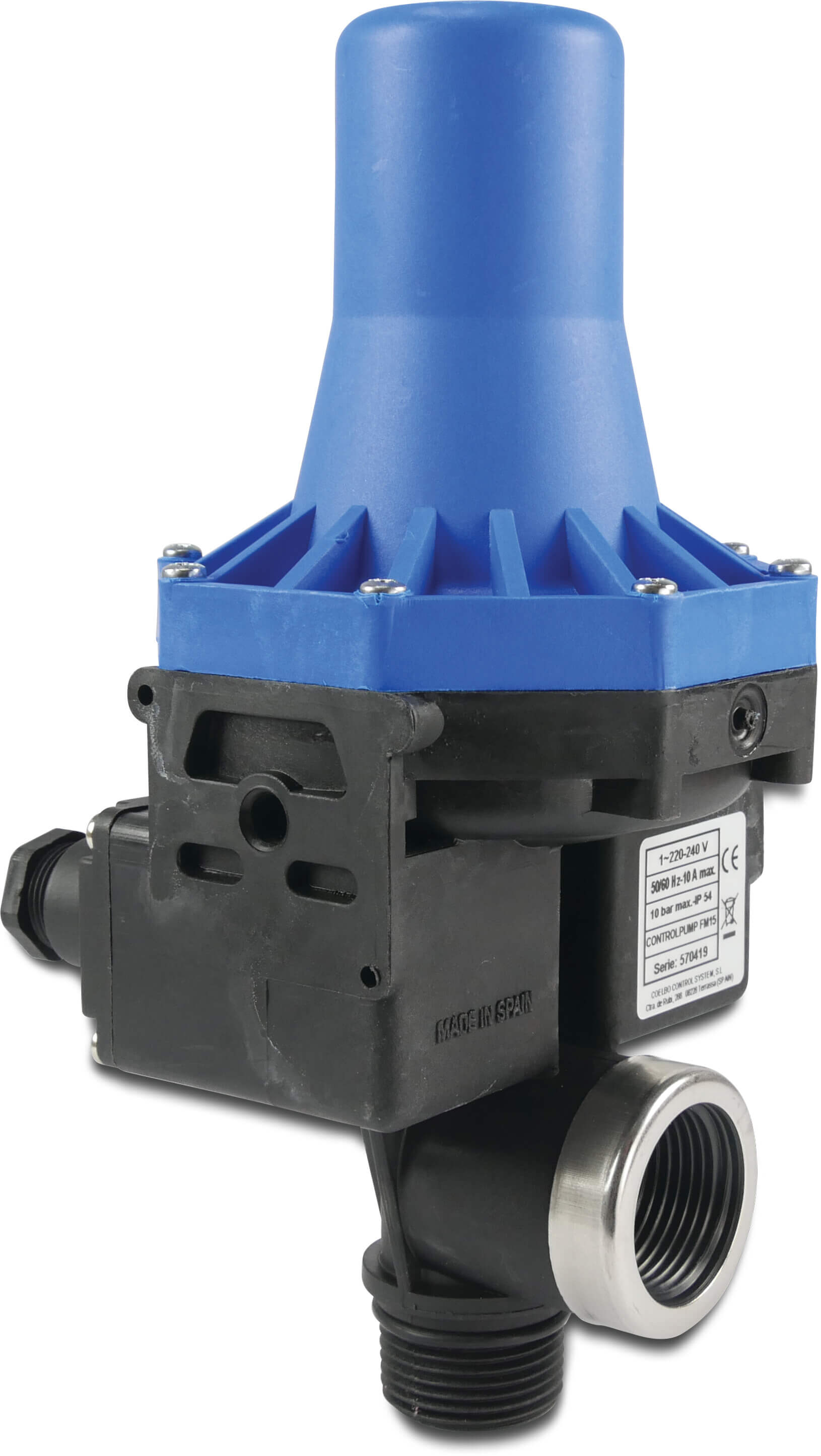 Idromat Trykkontrol tørkørselsbeskyttelse 1" udvendig gevind x indvendig gevind 10bar 10A 230VAC type med kabel