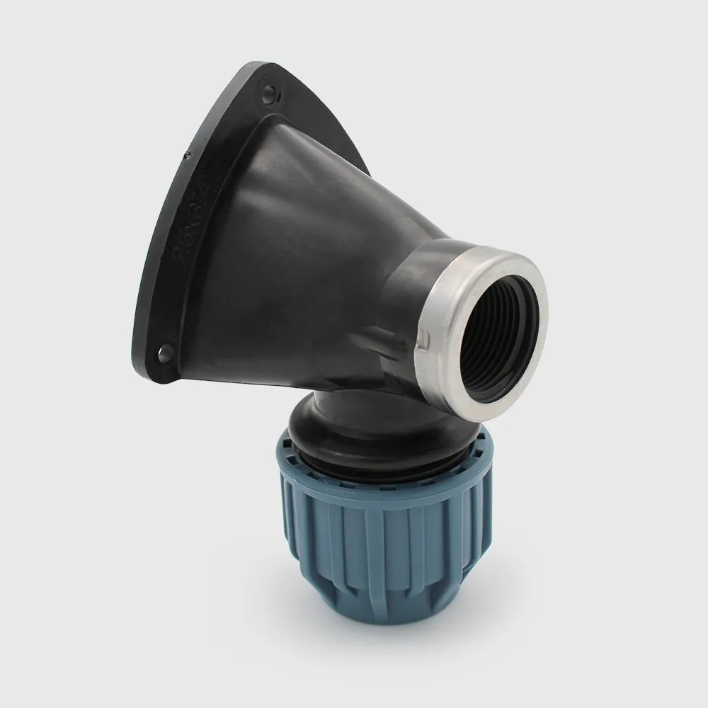 Jason Muurplaat 90° PP 25 mm x 3/4" knel x binnendraad 16bar zwart/blauw DVGW/KIWA/WRAS/SVGW