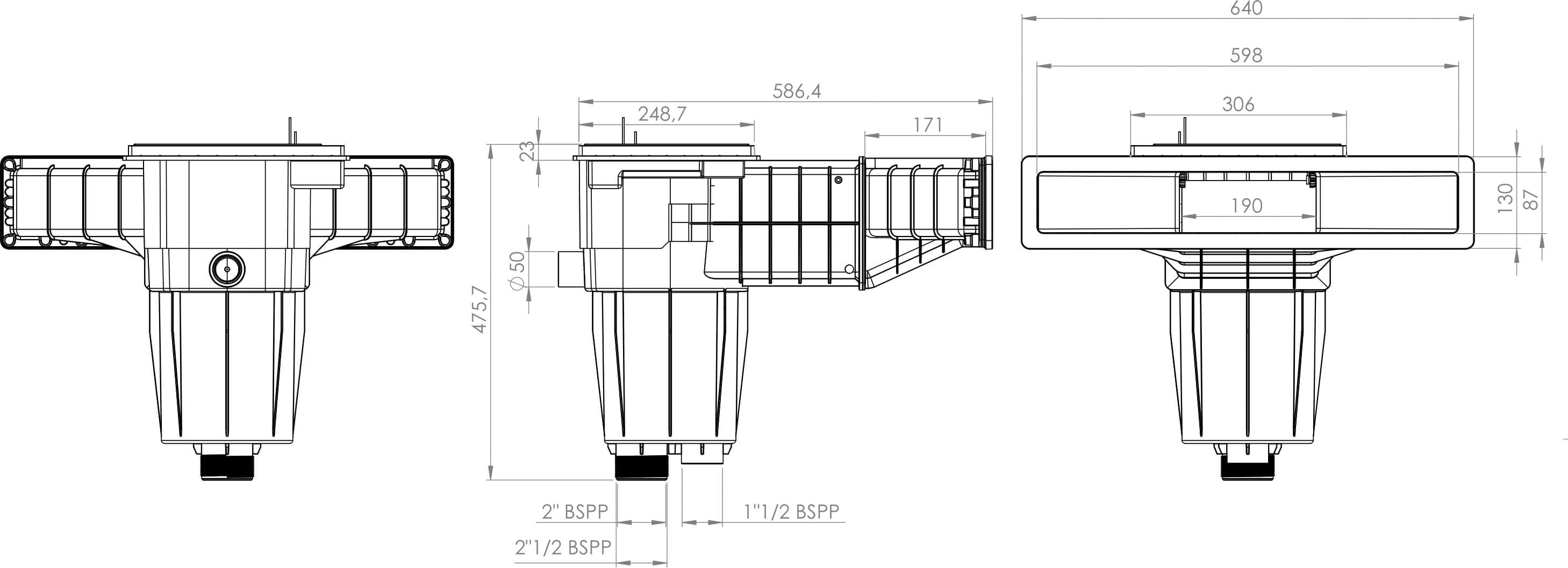 Hayward Hoogwaterlijn skimmer breed ABS 2" binnendraad grijs type X-Pro 600