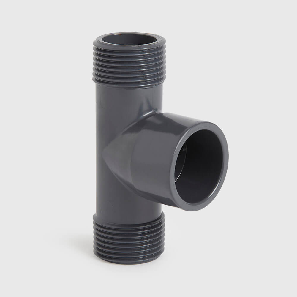 VDL T-Stück 90° PVC-U 1" x 32 mm x 1" Außengewinde x Klebemuffe x Außengewinde 10bar Grau