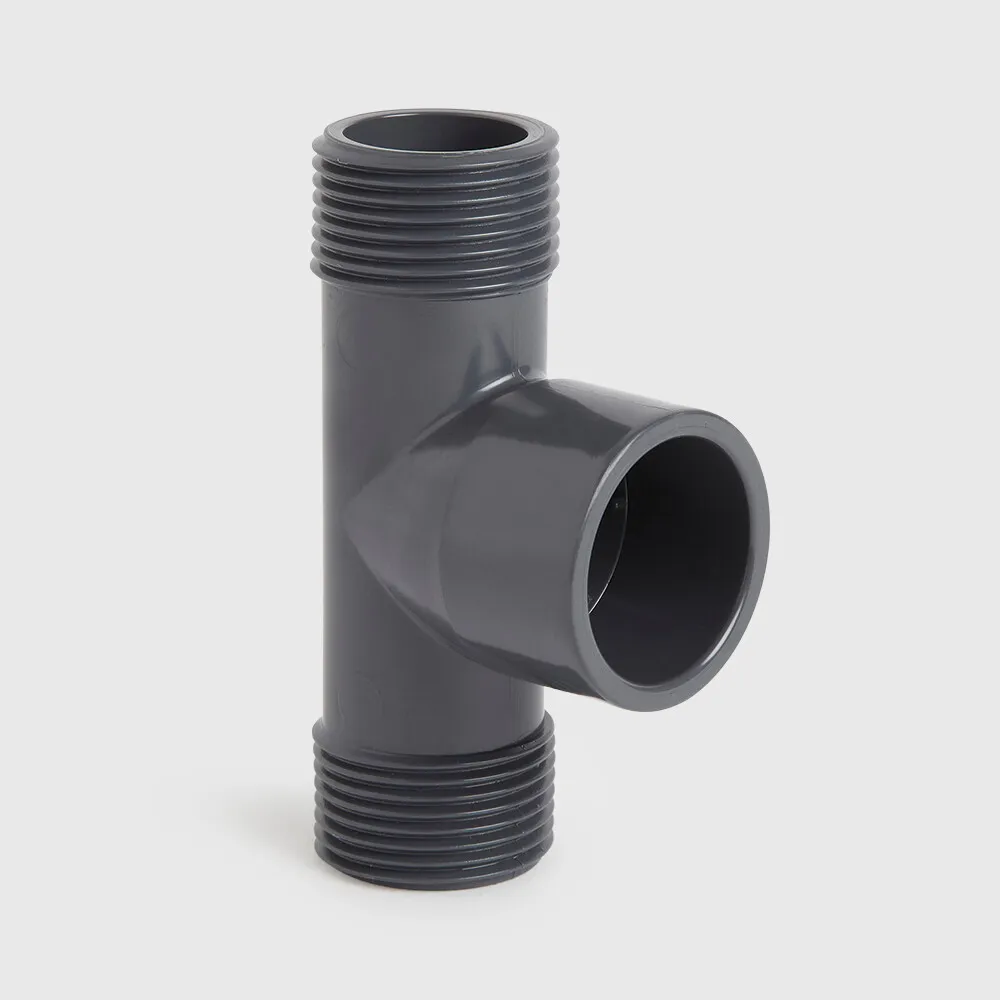 VDL Adaptor T-piece 90° PVC-U 1" x 32 mm x 1" male thread x glue socket x male thread 10bar grey