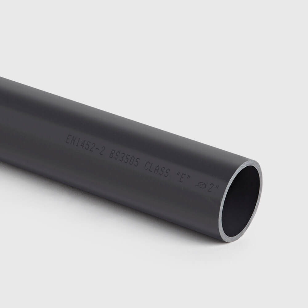 Pressure pipe PVC-U 1 1/2" imperial plain 16bar Class E-PN 15 grey 3m