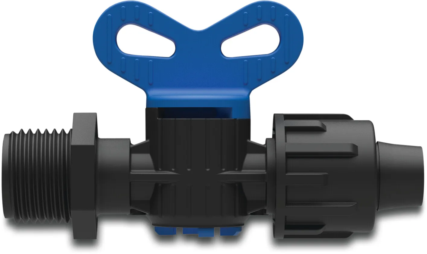 Plug valve PP 20 mm x 3/4" quick joint x male thread 4bar black