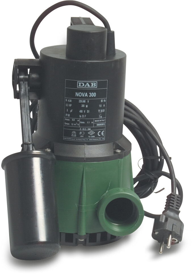 DAB Submersible pump technopolymer 1 1/4" female thread 1,6A 230VAC green type NOVA 300 M-A with float switch